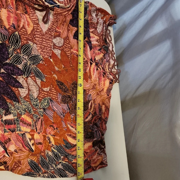 Democracy Orange and Pink Graphic Tie Front Blouse - Picture 6 of 7